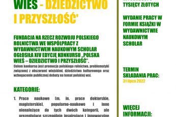 Fundacja na rzecz Rozwoju Polskiego Rolnictwa ogłosiła XIV edycję konkursu „Polska wieś – dziedzictwo i przyszłość".
