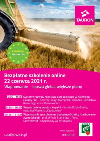 „Wapnowanie – gleba i plony naturalnie lepsze” – bezpłatne szkolenie on-line 22 czerwca