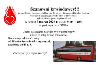 Zbiórka krwi w Iwkowej – 7 marca 2026 r.