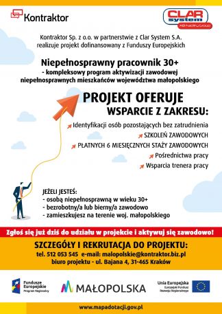 Niepełnosprawny pracownik 30  - kompleksowy program aktywizacji zawodowej niepełnosprawnych mieszkańców województwa małopolskiego