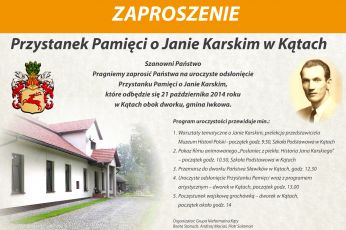 ZAPROSZENIE - Przystanek Pamięci o Janie Karskim w Kątach