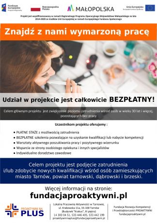 Trwa nabór chętnych osób do X edycji projektu "Proaktywni na plus"