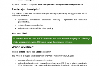 KRUS przypomina – zadbaj o swój staż ubezpieczeniowy i przyszłą emeryturę
