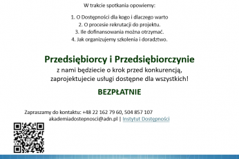 Zaproszenie dla przedsiębiorców: Bezpłatne szkolenia i doradztwo w projekcie „Instytut Dostępności”