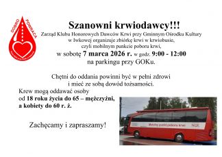 Zbiórka krwi w Iwkowej – 7 marca 2026 r.