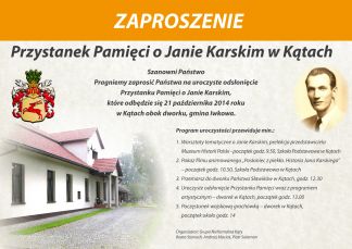 ZAPROSZENIE - Przystanek Pamięci o Janie Karskim w Kątach