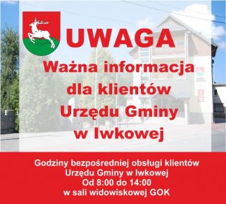 UWAGA ważna informacja dla klientów Urzędu Gminy w Iwkowej